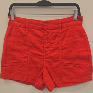 Evereve Red High-Waist Button-Front Shorts Size 28 NWT